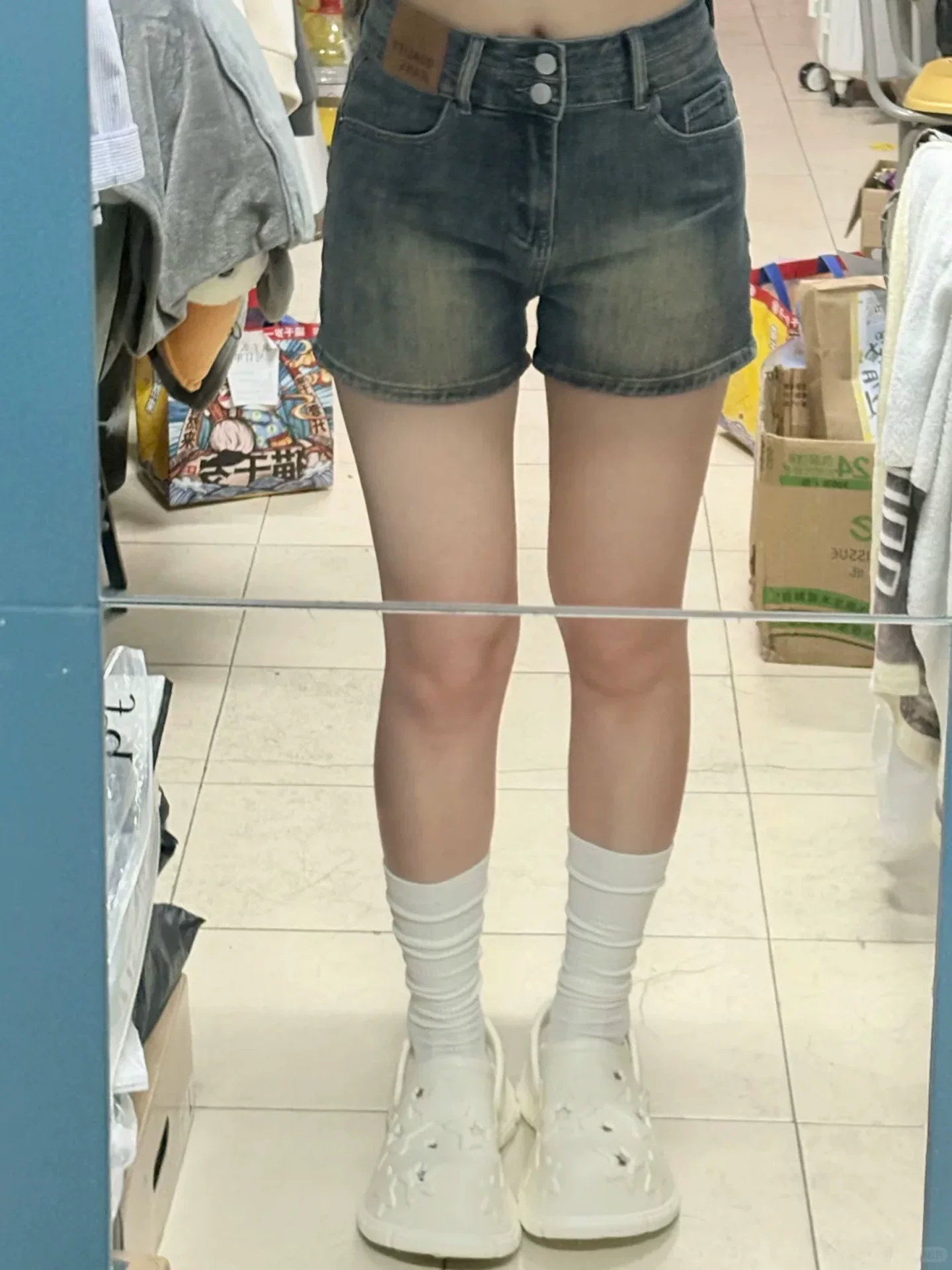 Quần short denim cổ điển dành cho nữ, cỡ lớn mùa hè, cạp cao, co giãn, che hông, giảm béo, dáng quả lê, quần short ống rộng chữ A