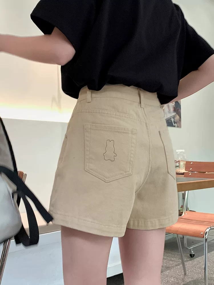 Quần short denim kaki dáng quả lê dành cho nữ, cỡ lớn mùa hè, lưng cao, tôn dáng, quần ống rộng dáng chữ A nhỏ nhắn