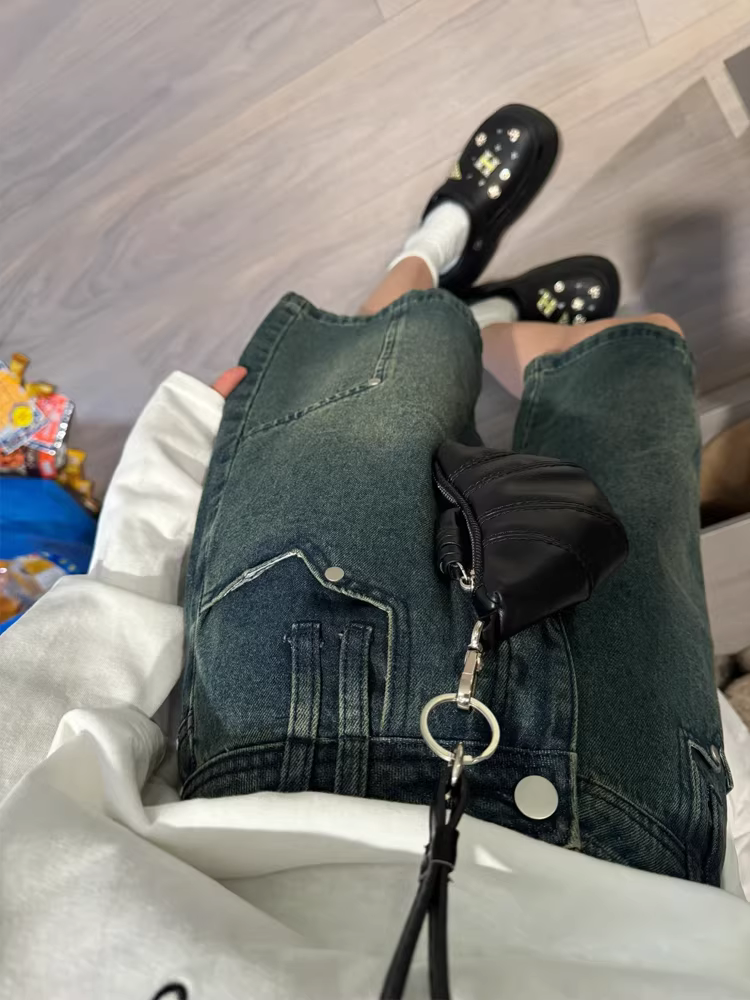 Quần short denim cổ điển kiểu Mỹ dành cho nữ, cỡ lớn mùa hè, lưng cao, dáng rộng, thon gọn, dáng quả lê, quần short dài vừa phải ống rộng