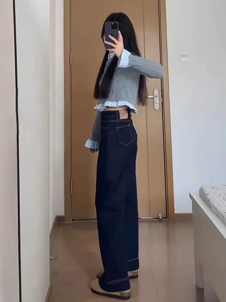 Quần jeans ống loe nữ thu đông 2024, size lớn, cạp cao, che hông, tôn dáng, dành cho người có thân hình dáng lê, quần ống thẳng