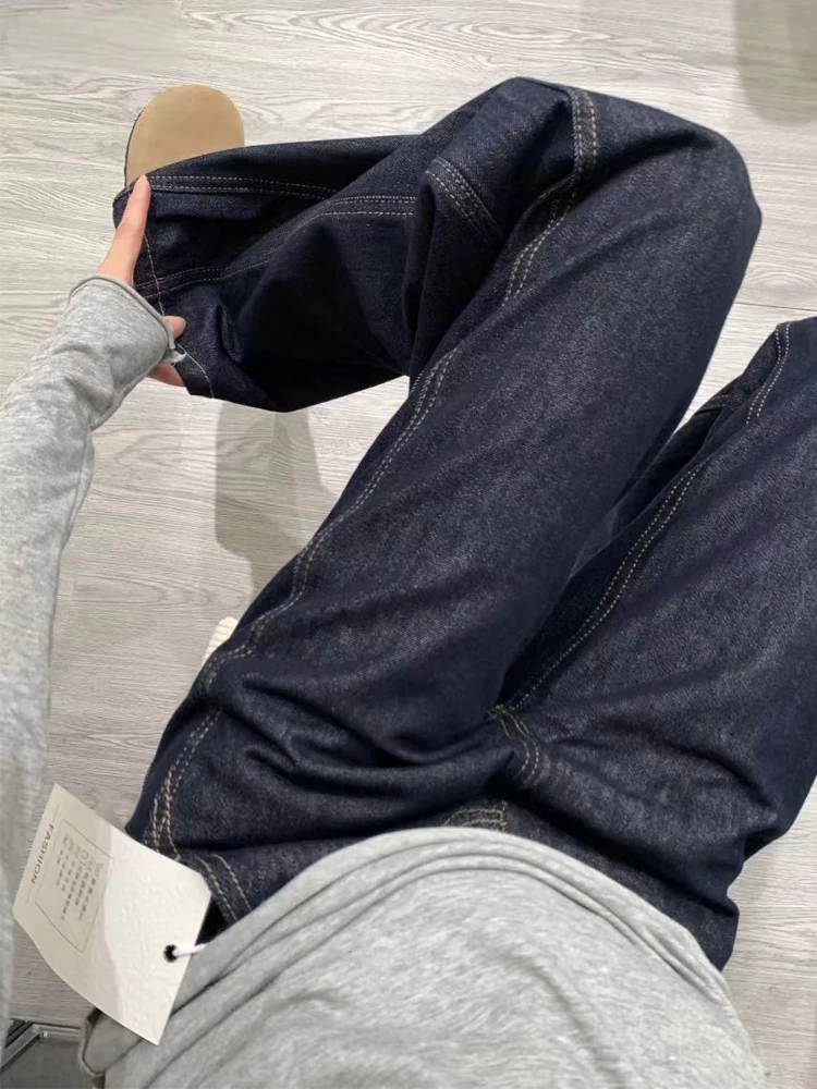 Quần jean ống đứng nữ, kiểu mới thu đông 2025, size lớn, cạp cao, dáng rộng, dành cho người có dáng quả lê, quần ống rộng
