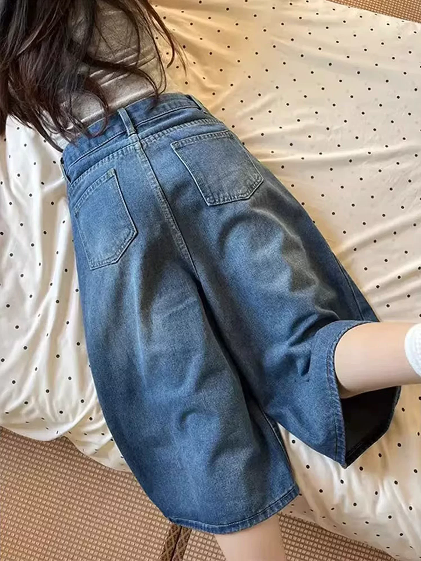 Quần jean ống đứng màu xanh cổ điển kiểu Mỹ dành cho nữ, cỡ lớn mùa hè, cạp cao, dáng rộng, dáng suông, quần dài vừa vặn, dáng rộng