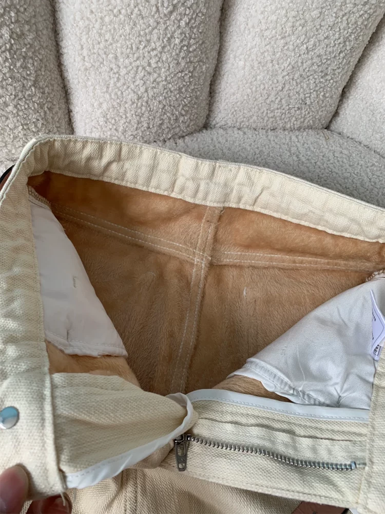 Quần jean ống rộng màu mơ nhạt dành cho nữ, mùa thu đông, cỡ lớn, lót lông cừu, dày dặn, cạp cao, dáng rộng, thon gọn, ống thẳng, quần dài chạm sàn.