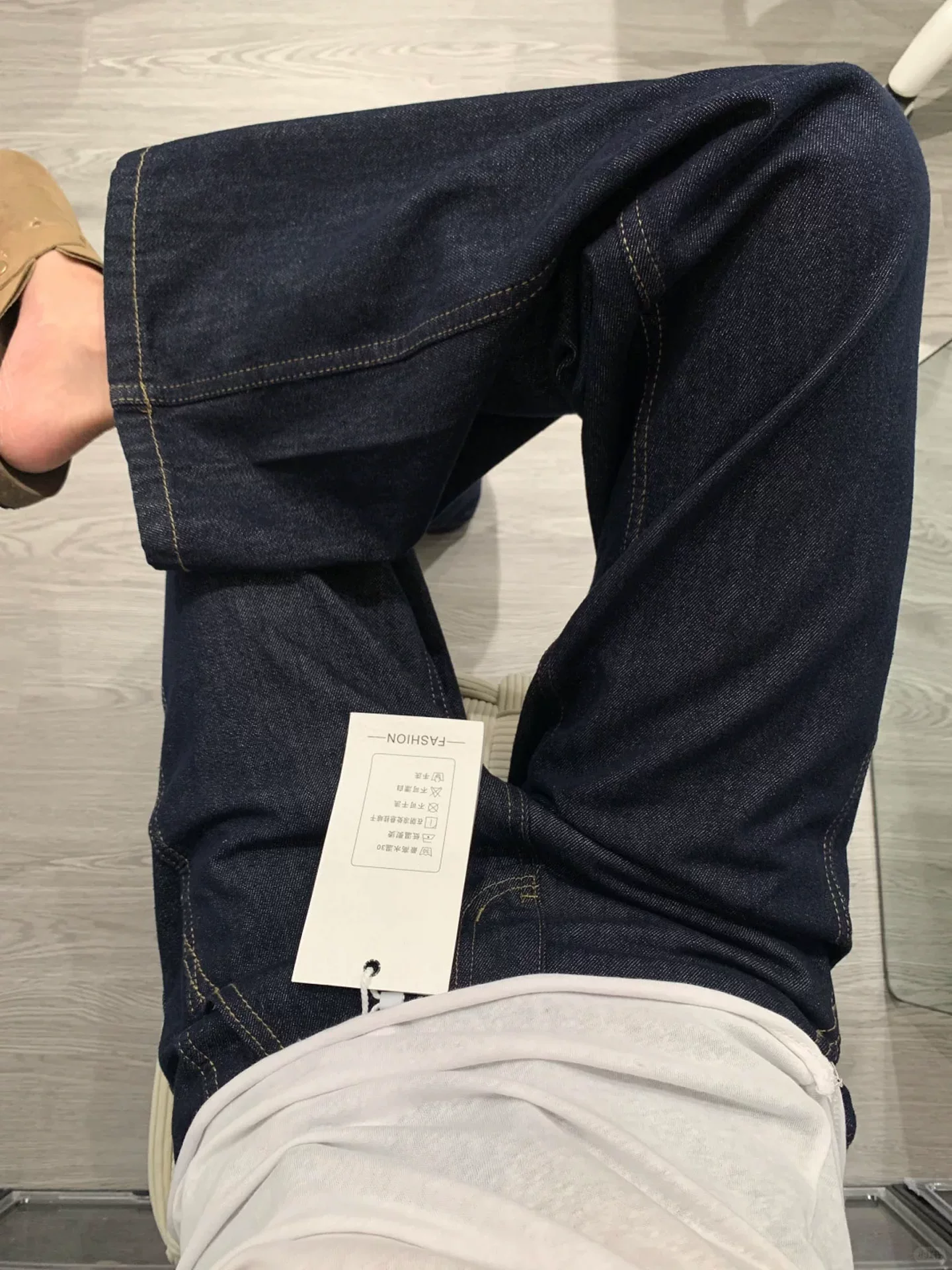 Quần jean ống đứng màu xanh đậm dành cho nữ, đầu thu, cỡ lớn, lưng cao, che hông, giảm béo, dáng quả lê, quần ống rộng hẹp