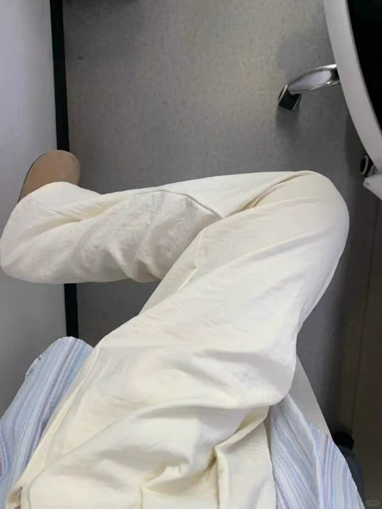 Quần Yamamoto bằng lụa sữa màu xanh lam dành cho nữ, kiểu dáng mỏng mùa hè, cỡ lớn, lưng cao, dáng rộng, mềm mại, tôn dáng, quần ống rộng thông thường bằng vải lụa băng.