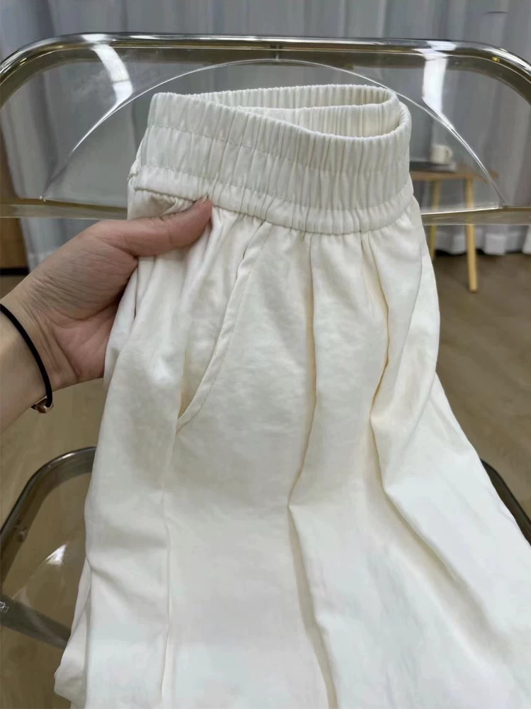 Quần âu nữ chất liệu vải có vân, dáng rộng, mùa hè, dành cho người có dáng quả lê, size lớn, cạp cao, rộng rãi, mềm mại, tôn dáng, quần ống rộng