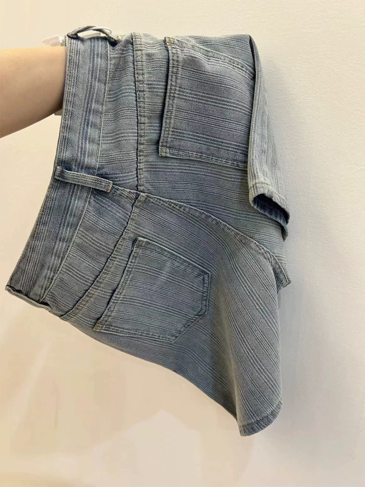 Quần short denim cỡ lớn dành cho nữ, kiểu dáng mỏng mùa hè, lưng cao, dáng rộng, tôn dáng, quần năm điểm, dáng quả lê, quần ống rộng dài đến giữa bắp chân.