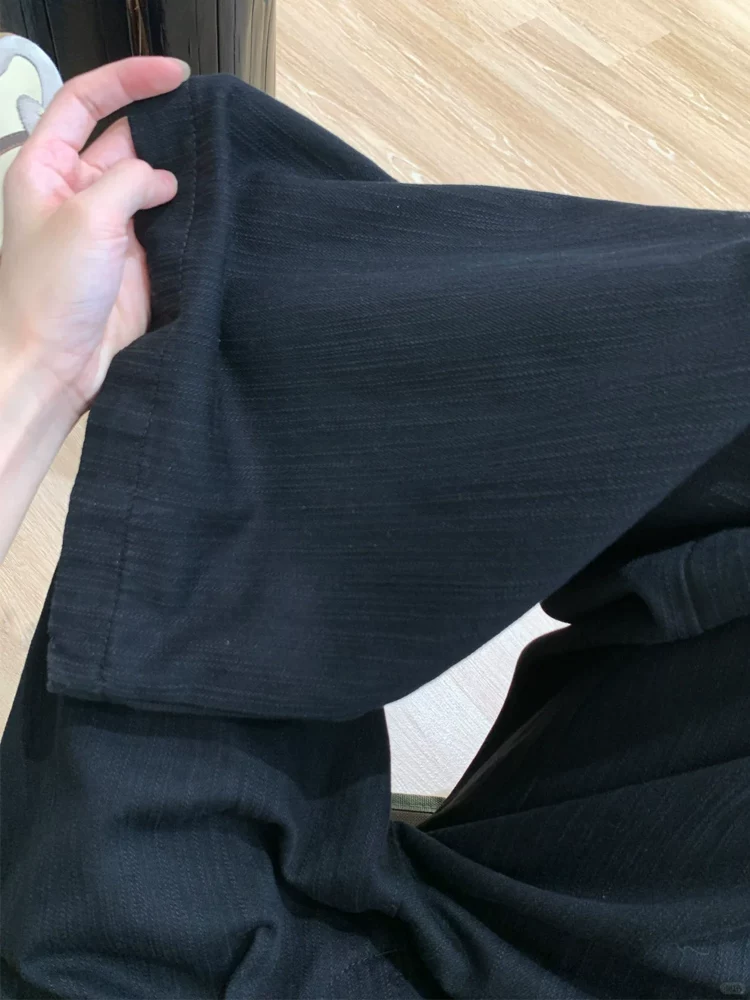 Quần âu đen cho nữ, kiểu dáng mỏng mùa hè, cỡ lớn, lưng cao, dáng rộng, mềm mại, tôn dáng, dáng quả lê, quần dài ống rộng.