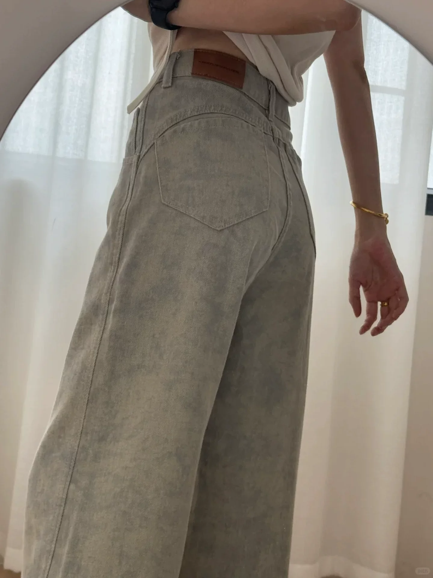 Quần jean ống đứng nhuộm màu cổ điển dành cho nữ, mùa thu, cỡ lớn, lưng cao, dáng rộng, che hông, giảm béo, quần ống rộng kiểu kiếm