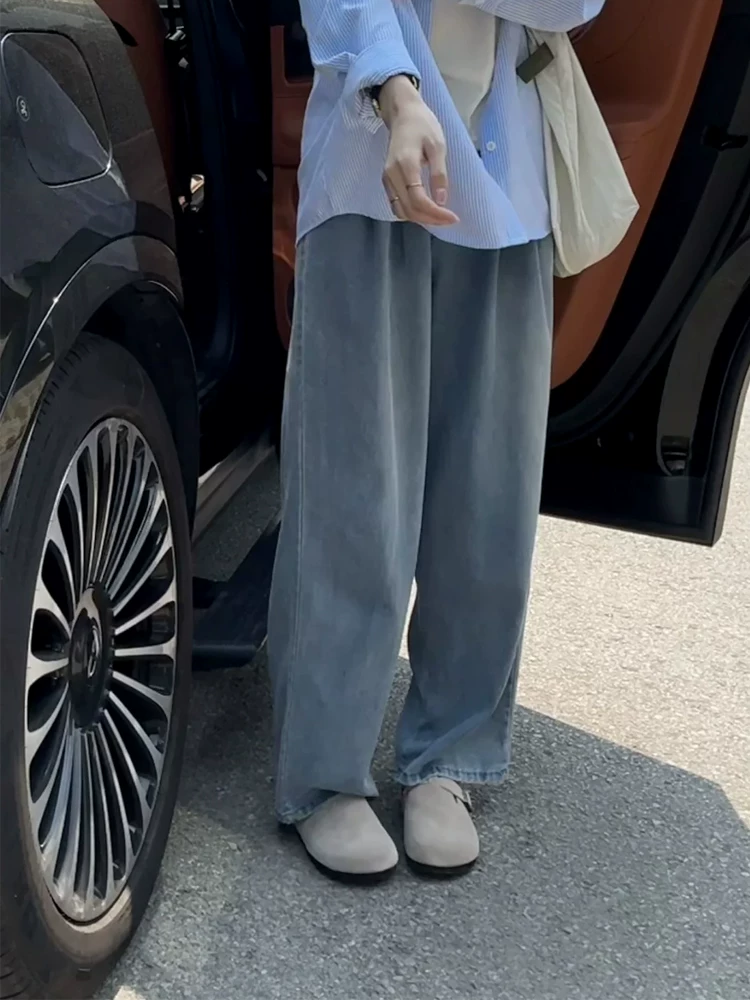 Quần jean ống đứng Tencel dành cho nữ, cỡ lớn mùa hè, lưng cao, dáng rộng, thon gọn, dáng quả lê, quần ống rộng bằng vải lụa băng