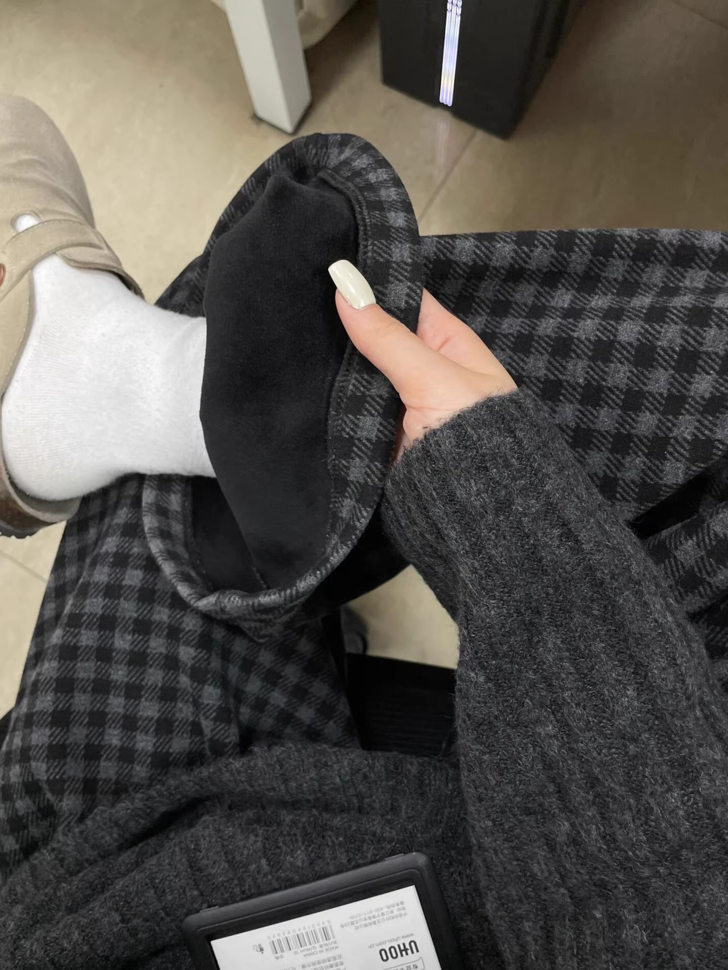 Quần âu kẻ sọc len dành cho nữ, mùa thu đông, lót lông cừu, dày dặn, cỡ lớn, lưng cao, dáng rộng, mềm mại, tôn dáng, quần ống rộng.