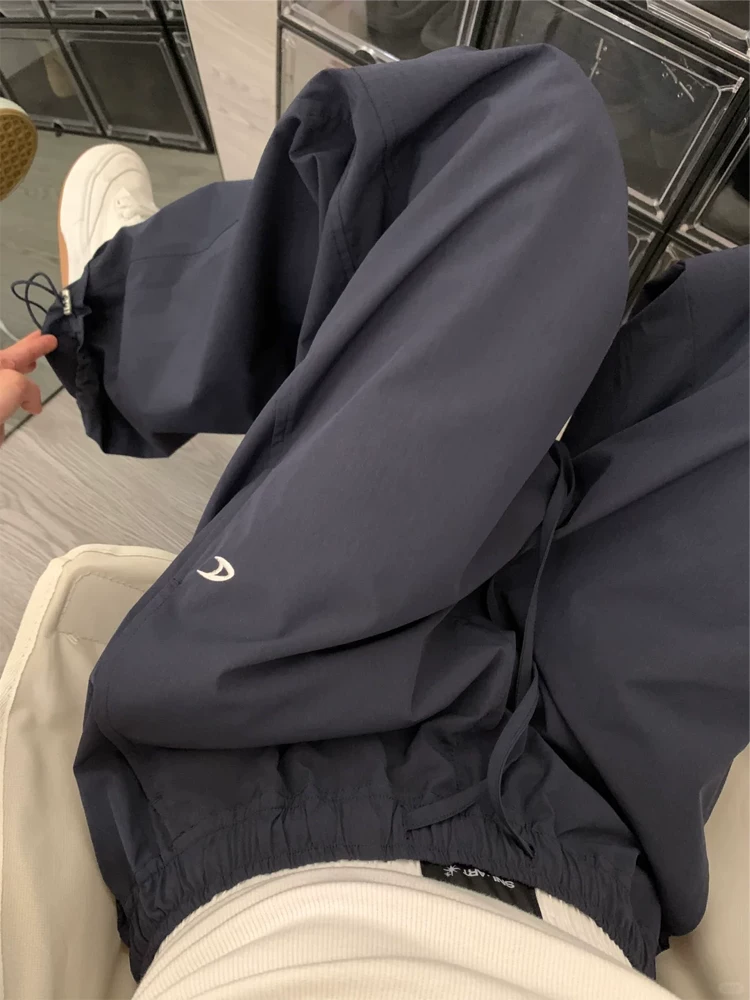 Quần cargo nhanh khô kiểu Mỹ dành cho nữ, mùa thu đông, lót lông cừu, cỡ lớn, lưng cao, dáng rộng, giảm béo, giản dị, thể thao, quần ống rộng