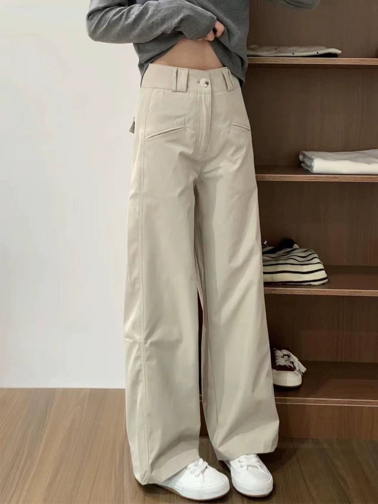 Quần kaki ống đứng thường ngày dành cho nữ, mặc đầu xuân, cỡ lớn, lưng cao, che hông, giảm béo, dáng quả lê, quần công sở.