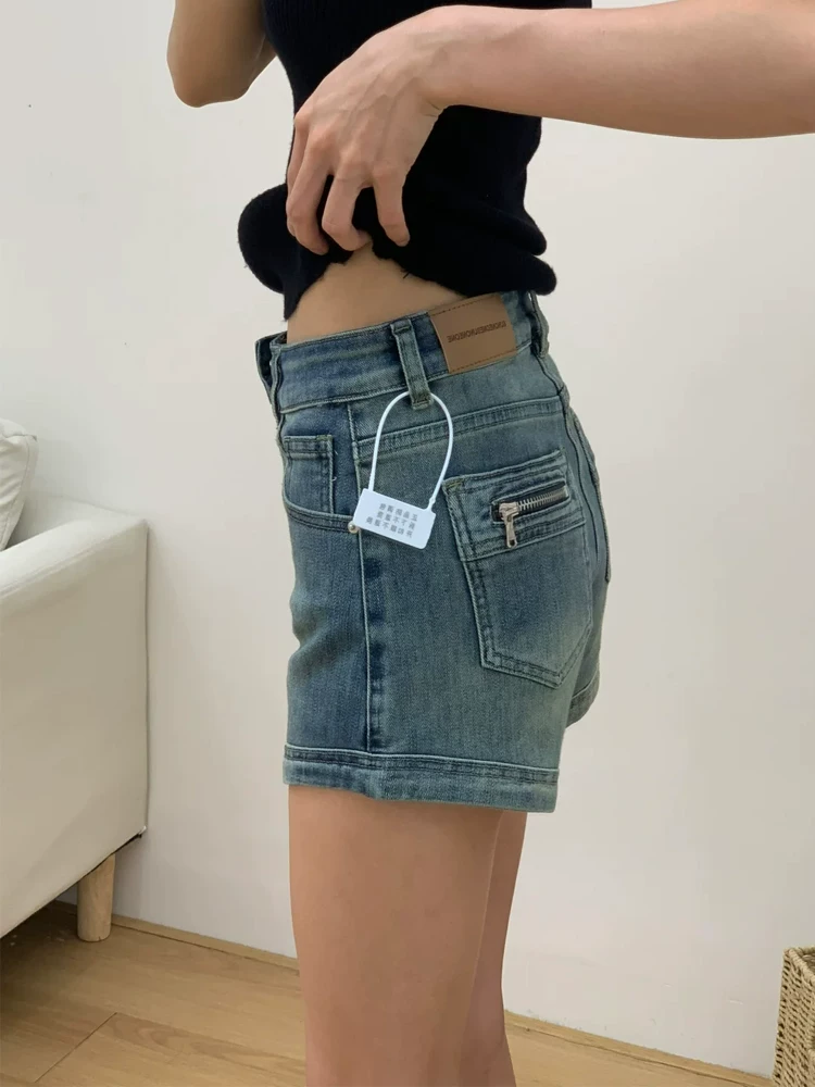 Quần short denim cay cay kiểu Mỹ dành cho nữ, cỡ lớn mùa hè, lưng cao, giảm béo, dáng quả lê, quần ống rộng chữ A