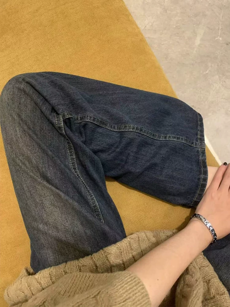 Quần jean ống rộng dáng quả lê dành cho nữ, size lớn mùa thu, lưng cao, dáng rộng, tôn dáng, không bó sát chân, quần ống chuông