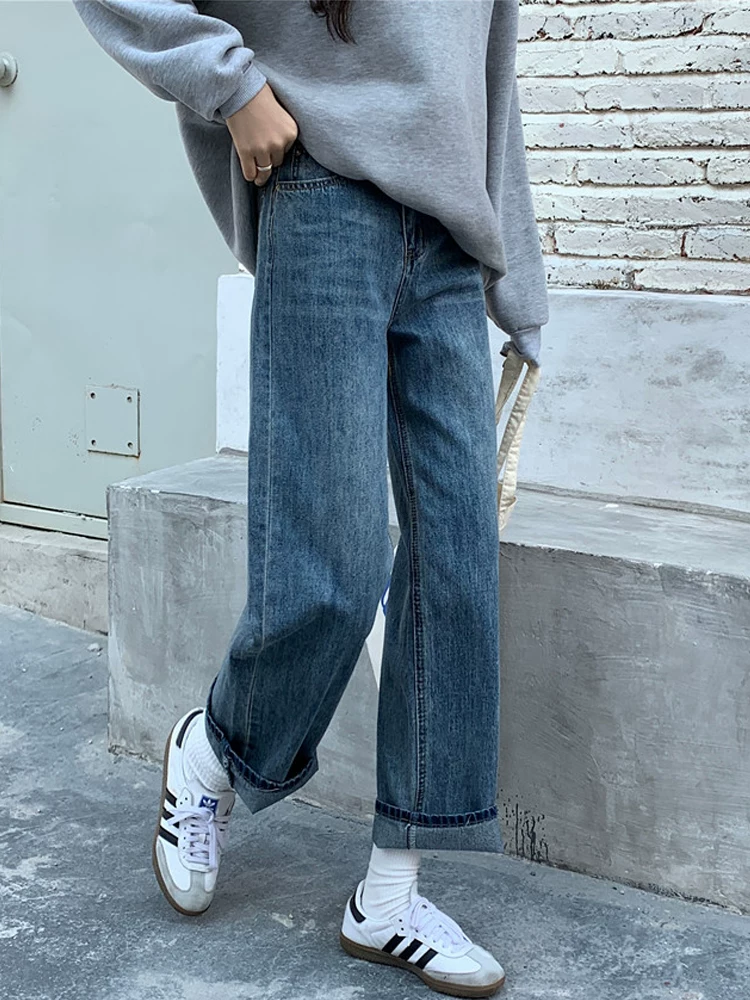 Quần jean ống thẳng dáng quả lê dành cho nữ, mặc đầu thu, cỡ lớn, kiểu dáng hơi mũm mĩm, lưng cao, dáng rộng, dáng thon gọn, quần lửng, hợp thời trang.