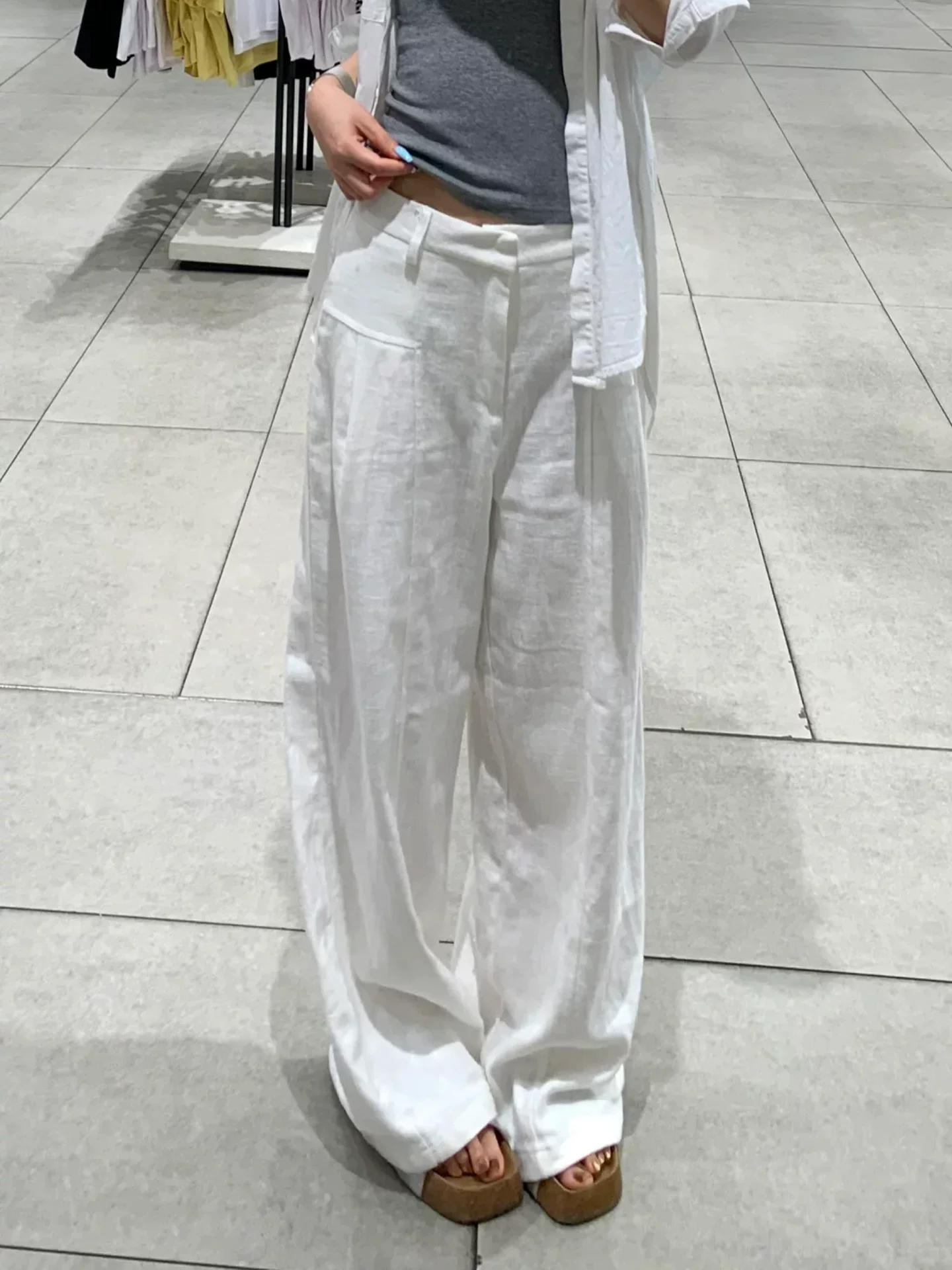 Quần vải lanh trắng kiểu tiền cổ điển dành cho nữ, size lớn mùa hè, cạp cao, chất liệu mềm mại, tôn dáng, quần ống rộng dáng thẳng.