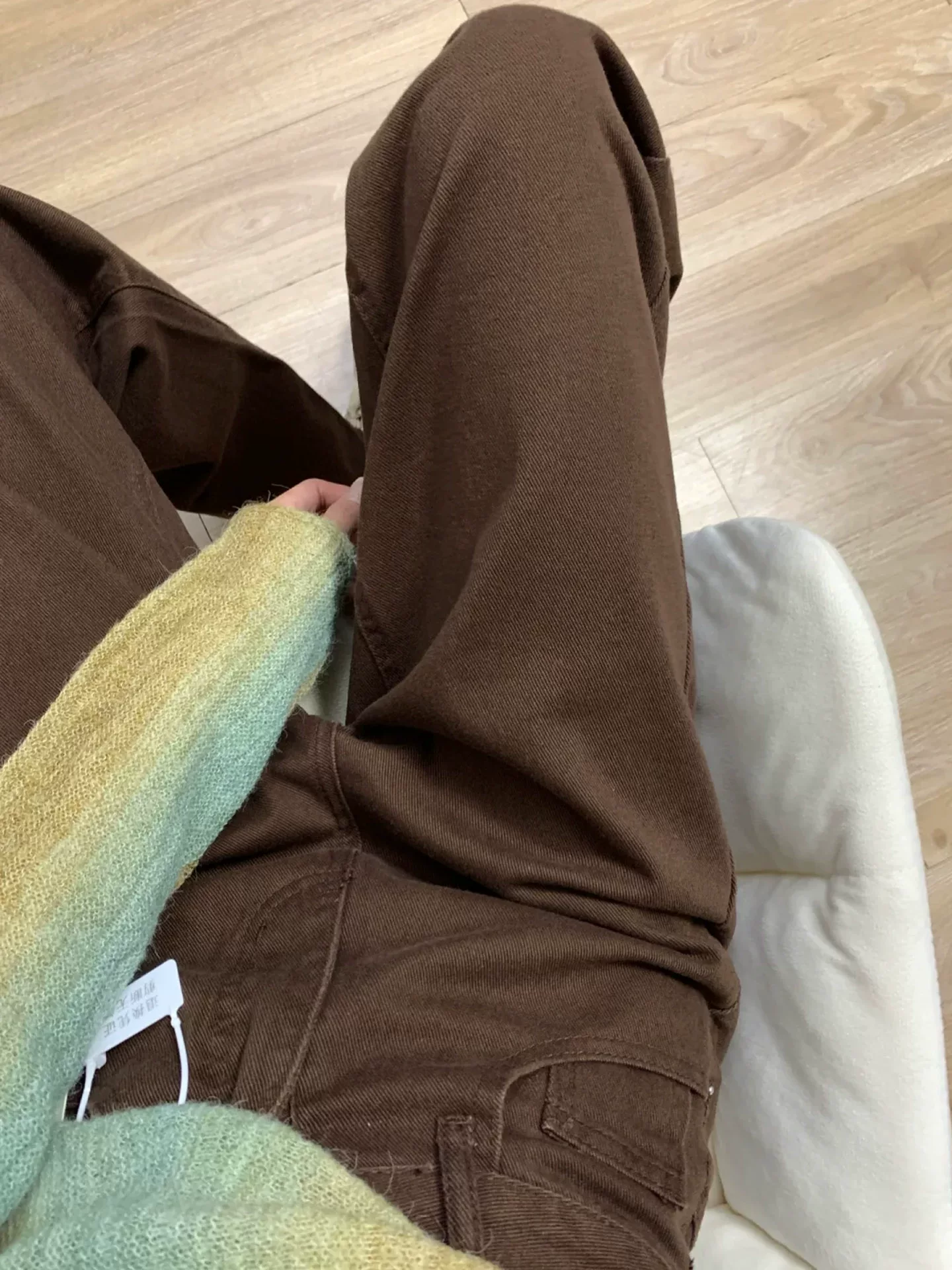 Quần jeans ống rộng màu nâu dành cho nữ có dáng quả lê, thu đông 2025, size lớn, cạp cao, dáng rộng, tôn dáng, quần ống thẳng