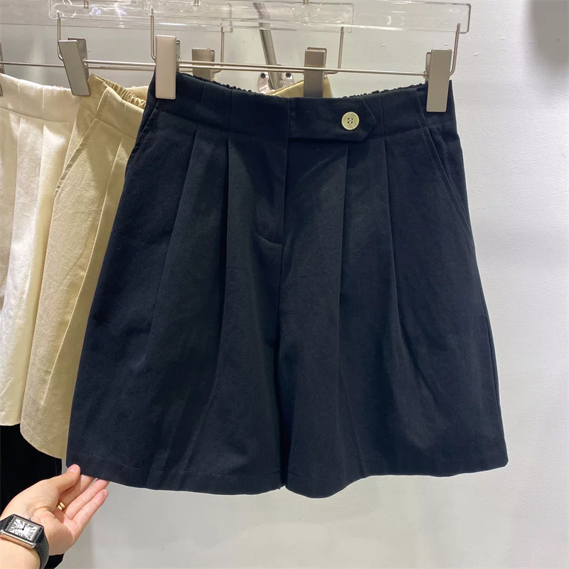 Quần short dáng lê năm điểm dành cho nữ, kiểu dáng mỏng mùa hè, cỡ lớn, lưng cao, giảm béo, quần short ống rộng dáng rộng