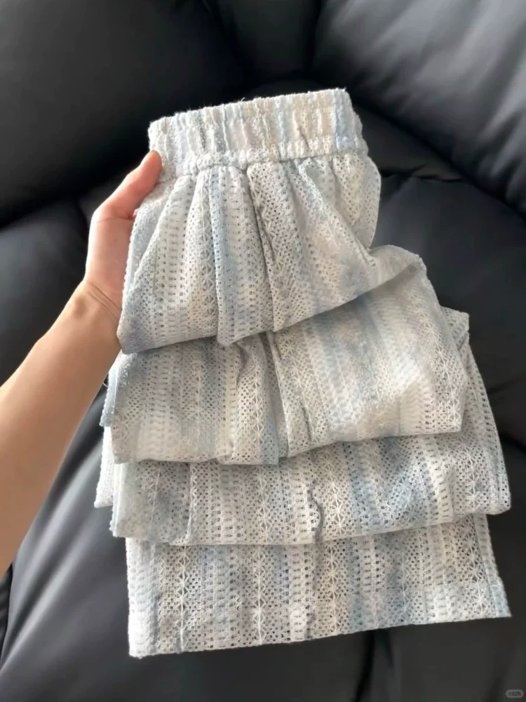 Quần ống rộng thụng kiểu tie-dye, dành cho nữ, mùa hè 2025, size lớn, cạp cao, chất liệu mềm mại, tôn dáng, mát lạnh như lụa đá