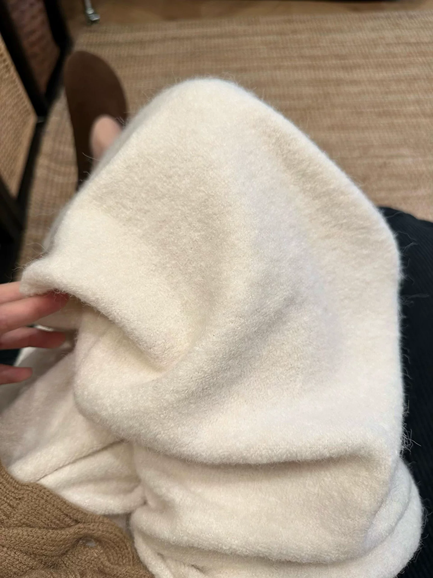 Quần ống rộng bằng len lót lông màu trắng nhạt dành cho nữ, cỡ lớn mùa đông, lưng cao, dáng rộng, dáng thon gọn, quần thường ngày sang trọng, nhỏ nhắn