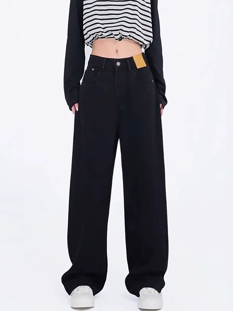 Quần jean ống thẳng dáng quả lê dành cho nữ, phong cách mới đầu thu, cỡ lớn, lưng cao, dáng rộng, dáng suông, quần dài đến sàn