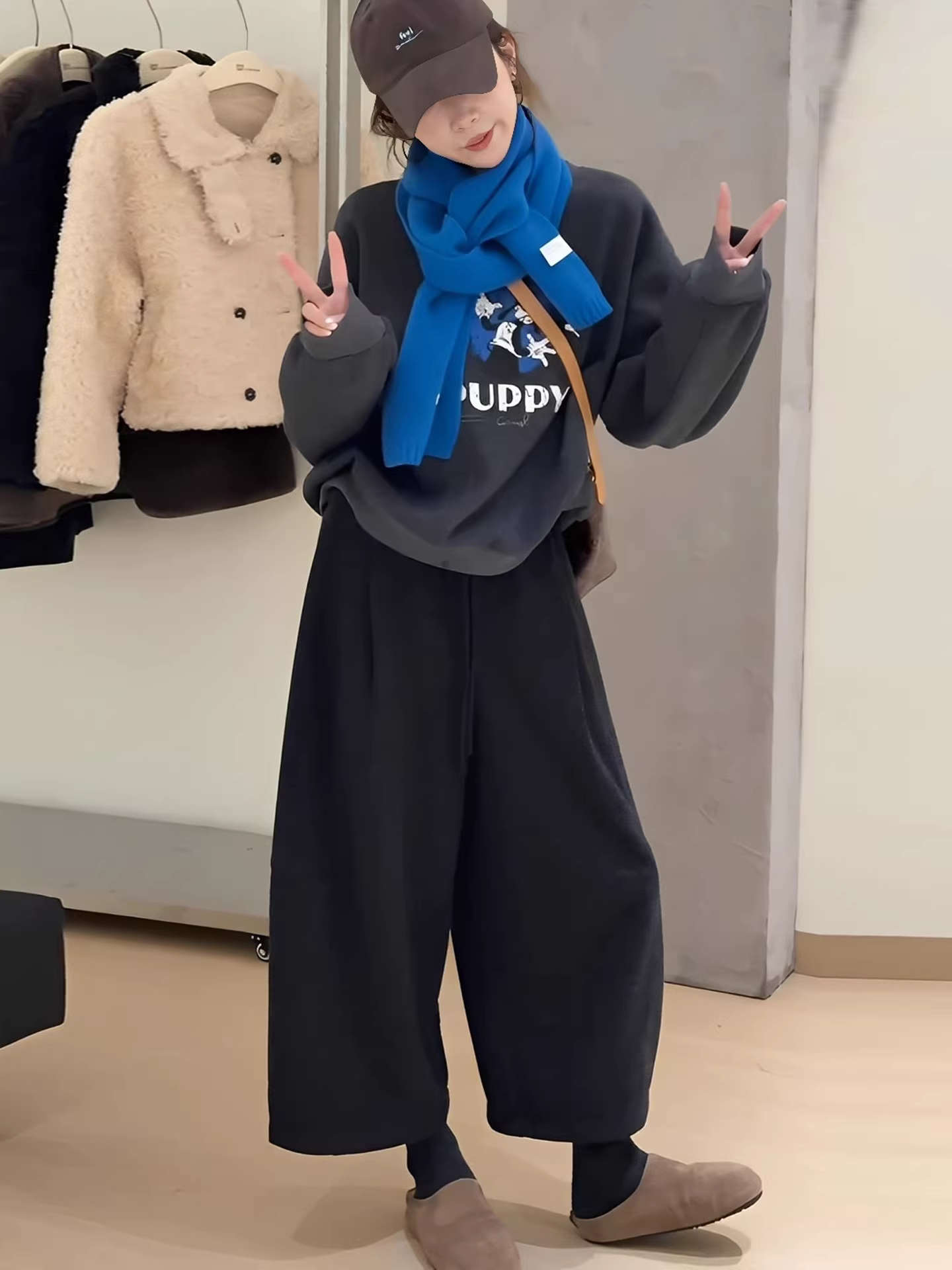 Quần ống rộng bằng len cho nữ, lót lông cừu mùa đông, cỡ lớn, lưng cao, dáng rộng, dáng suông, quần lửng dành cho phụ nữ nhỏ nhắn, quần bà ngoại thường ngày.