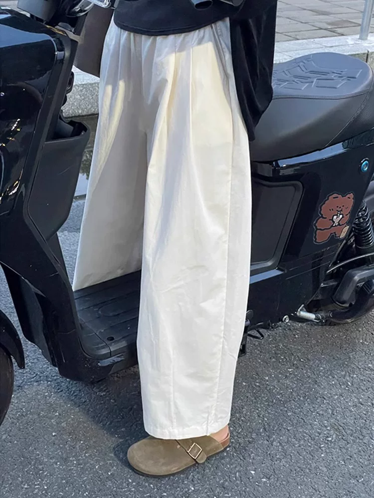 Quần âu trắng chất liệu lụa đá Yamamoto, quần nữ mùa hè, size lớn, cạp cao, dáng rộng, tôn dáng, quần ống rộng, quần lửng