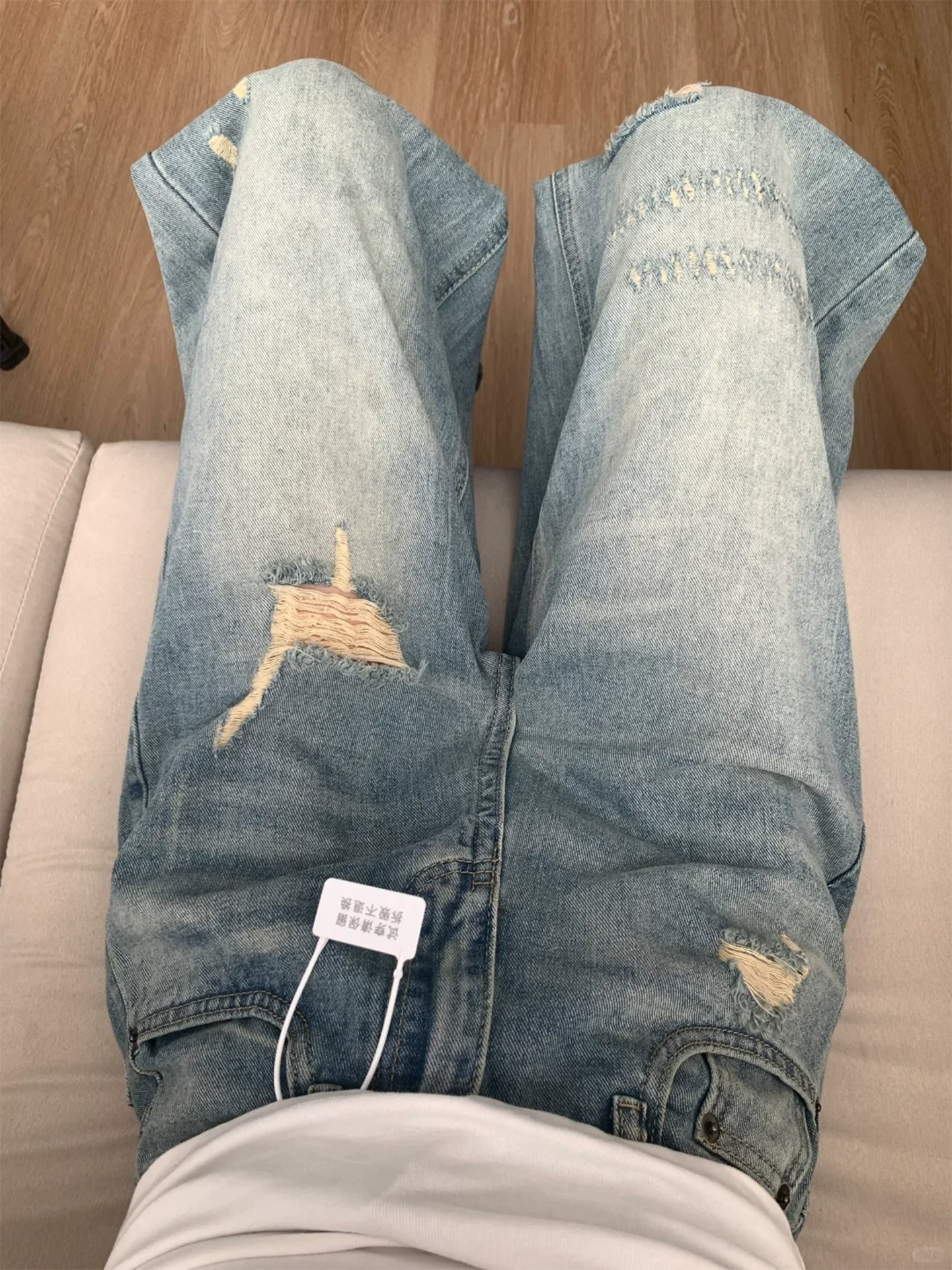 Quần jeans rách nữ, kiểu mới đầu thu 2025, size lớn, cạp cao, dáng rộng, tôn dáng, quần ống rộng thẳng, phong cách thường ngày