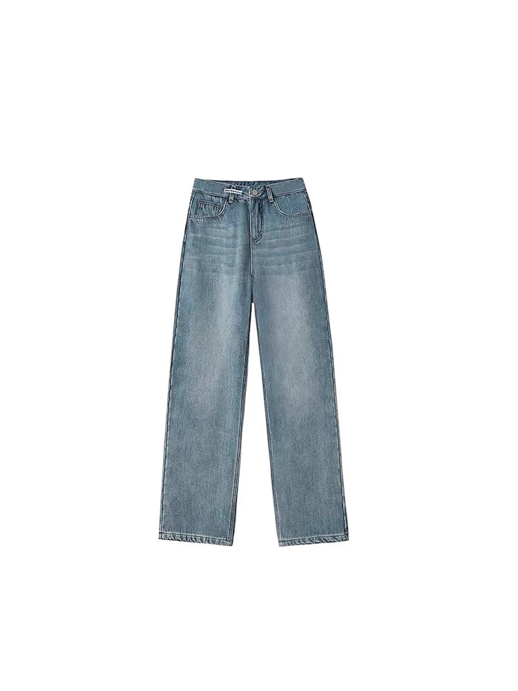 Quần jeans dáng chuông ống đứng cho nữ thu đông 2024, size lớn, cạp cao, rộng rãi, tôn dáng, ống rộng