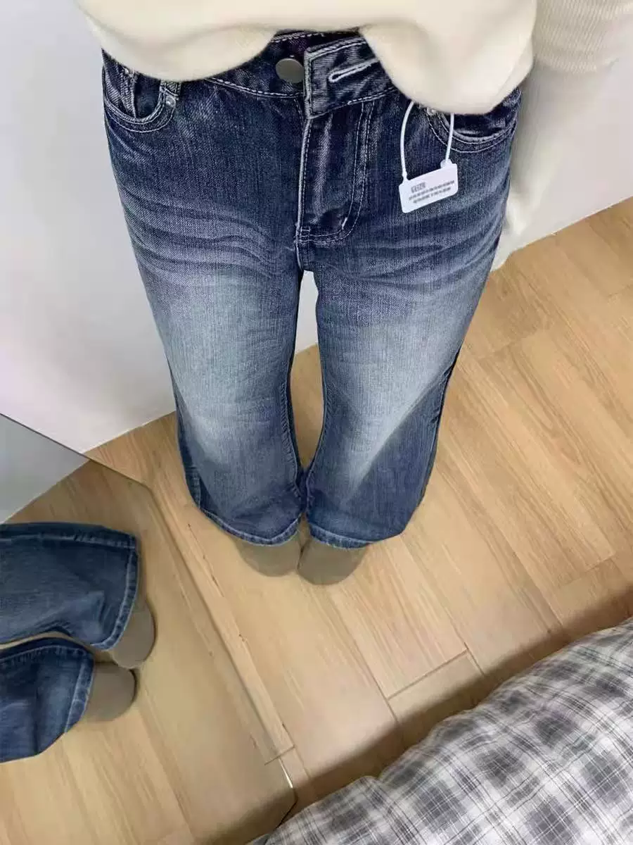 Quần jean ống loe kiểu Mỹ dành cho nữ, bộ sưu tập mùa xuân mới, cỡ lớn, lưng cao, dáng rộng, thon gọn, ống chuông, ống thẳng, quần dài chạm sàn