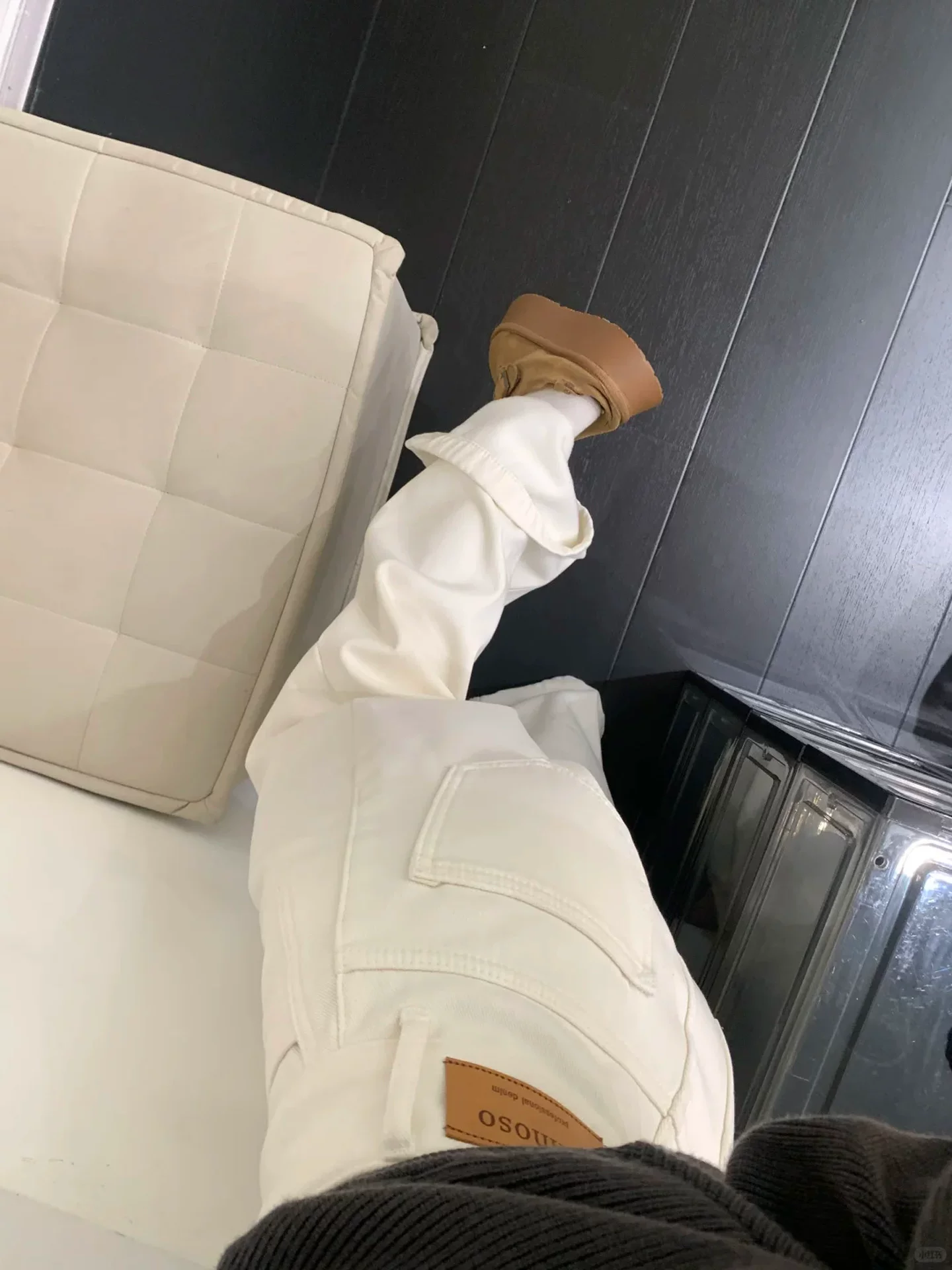 Quần jean trắng lưng cao ống rộng cho nữ, mùa đông, cỡ lớn, lót lông cừu, dày, rộng, thon gọn, dáng quả lê, quần dài chạm sàn