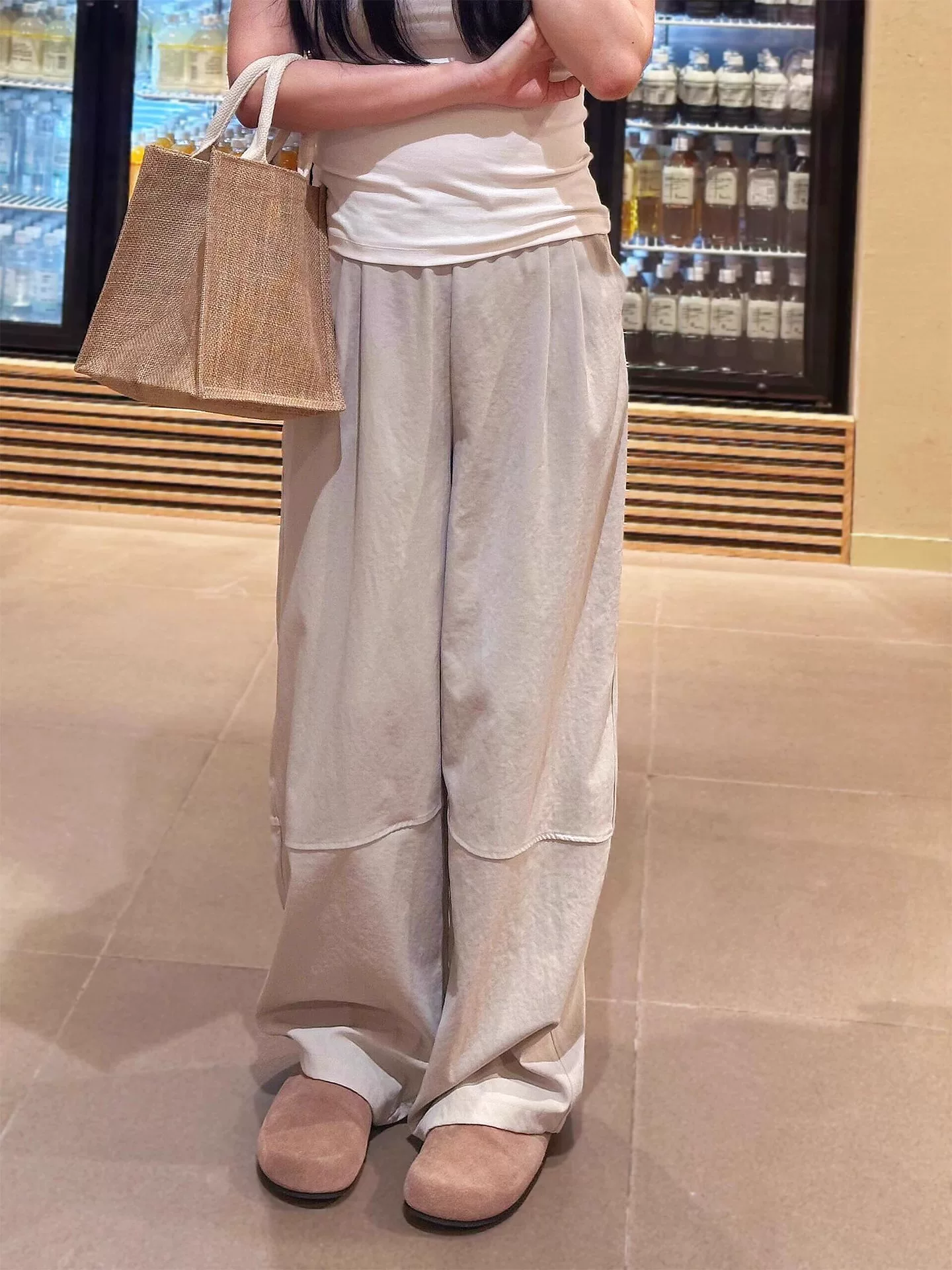 Quần cargo màu xám nữ mùa hè 2025, size lớn, cạp cao, dáng rộng, chất liệu mềm mại, tôn dáng, quần thể thao ống rộng