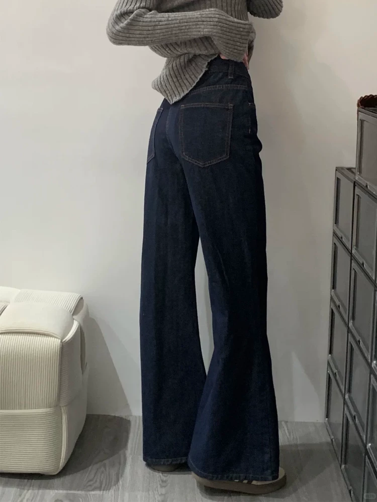 Quần jeans ống loe kiểu Mỹ cổ điển dành cho nữ, kiểu mới xuân 2025, size lớn, cạp cao, che hông, tôn dáng, dài chấm đất, kiểu bootcut