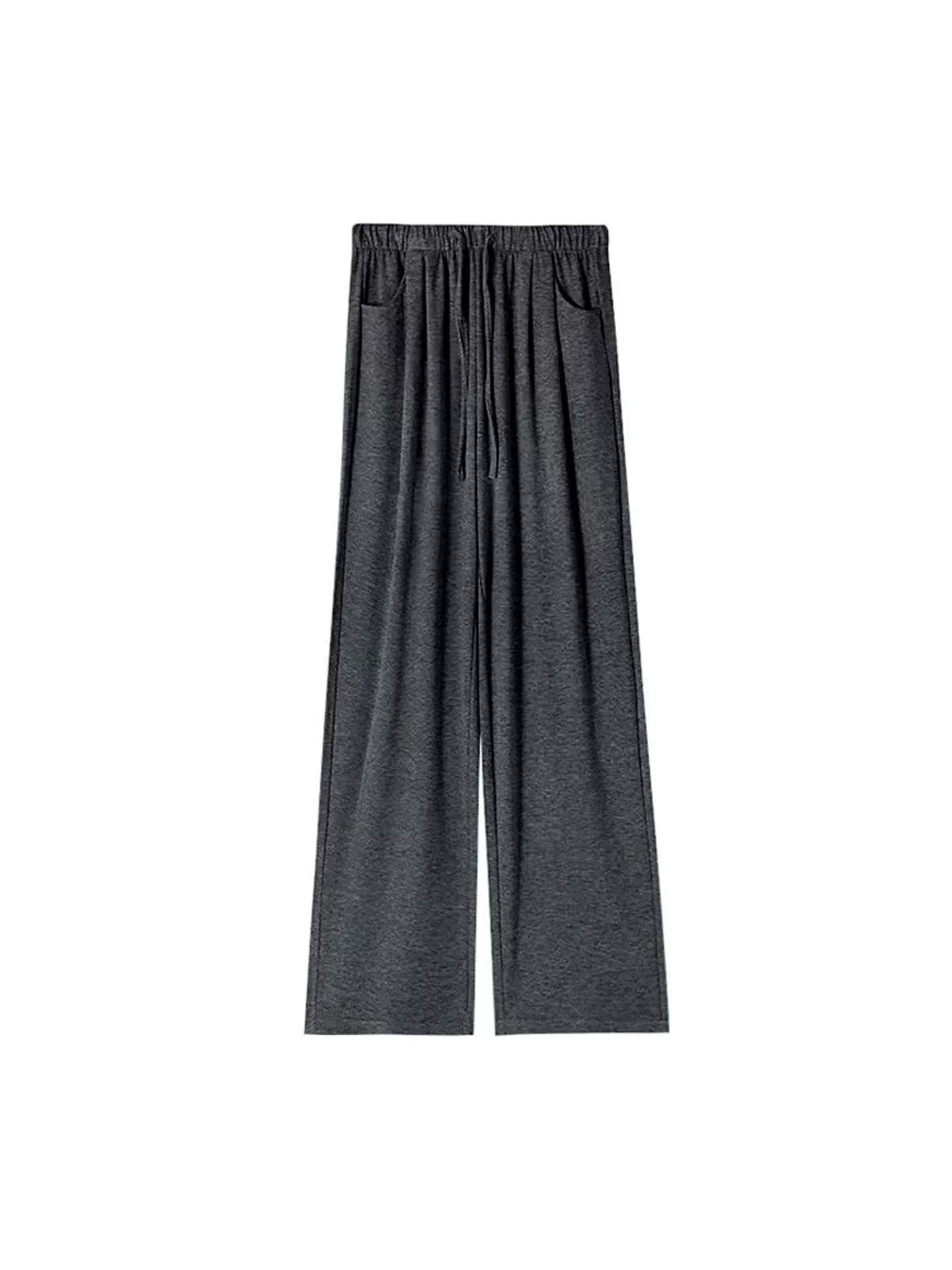 Quần gạo màu xám đậm dành cho nữ, kiểu dáng mùa thu mới, cỡ lớn, lưng cao, dáng rộng, dáng suôn, dáng quả lê, quần ống rộng.