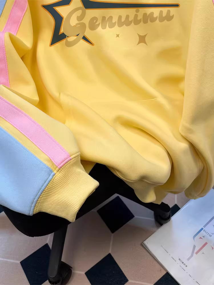 Áo len có mũ trùm đầu màu Dopamine dành cho nữ, mùa thu đông kiểu Mỹ, áo có mũ trùm đầu dày dặn có lót lông cừu