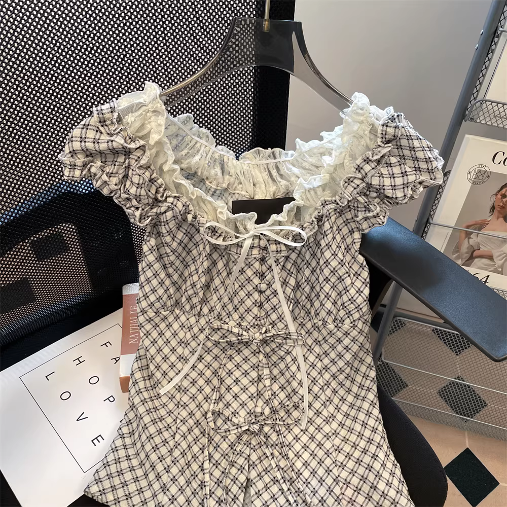 Áo sơ mi ngắn tay kẻ sọc hai mảnh phong cách preppy kiểu Hàn Quốc dành cho nữ, áo thiết kế thắt nơ eo thon gọn mùa hè