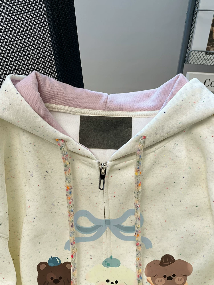 Áo len cardigan hoạt hình dễ thương dành cho bé gái, mùa xuân thu, giảm tuổi tác, sành điệu, áo khoác có mũ nhỏ nhắn