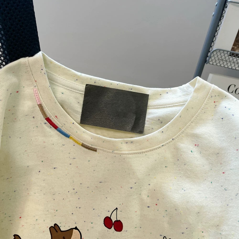 Áo thun ngắn tay hình chú chó dễ thương và nghệ thuật dành cho nữ, áo cotton nguyên chất độc đáo và đẹp mắt mùa hè.