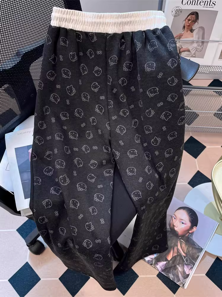 Quần dài ống rộng kiểu Hàn Quốc dễ thương dành cho nữ với thiết kế độc đáo, phù hợp với người có vóc dáng nhỏ nhắn, quần dài phong cách và lót lông cừu.