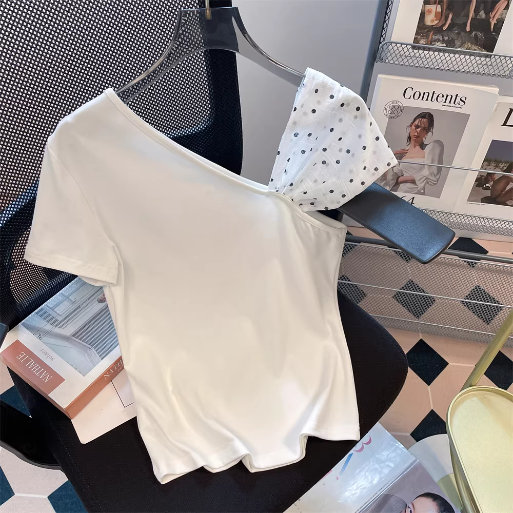 Áo thun ngắn tay trễ vai kiểu dáng ôm sát, gợi cảm dành cho nữ, kiểu dáng ngắn mùa hè tuyệt đẹp dành cho người nhỏ nhắn, áo tôn dáng và thanh lịch.