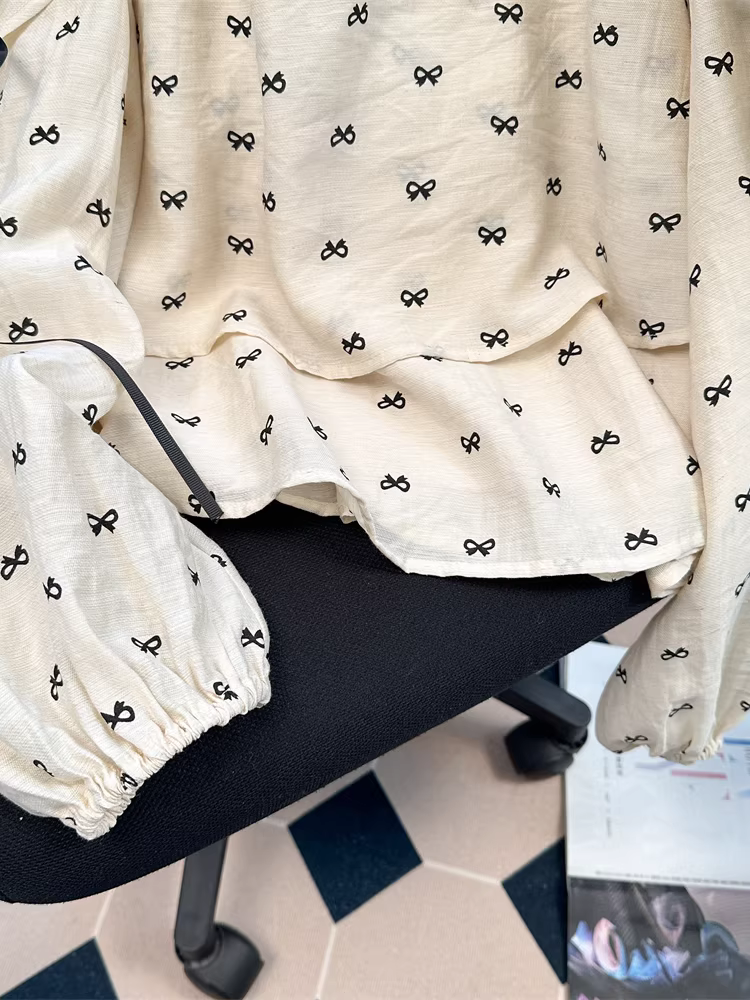 Áo sơ mi ngắn cổ yếm lệch vai kiểu Pháp dành cho nữ, thiết kế ngọt ngào đầu thu, áo dài tay thanh lịch