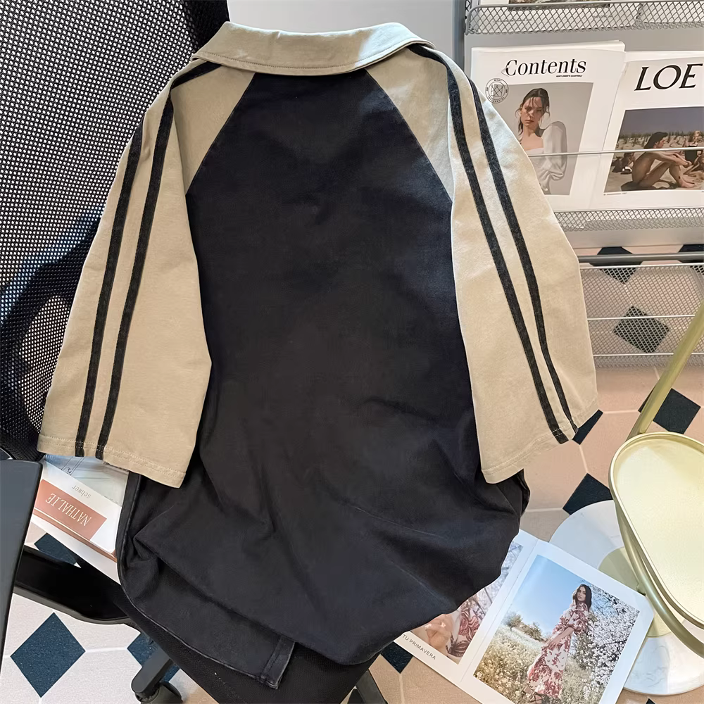 Áo polo độc đáo phong cách đường phố Mỹ dành cho nữ, áo thun tay ngắn dáng rộng chất dày, kiểu raglan, mùa hè