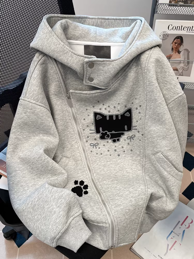 Áo khoác len phong cách Hàn Quốc phong cách đại học dễ thương dành cho nữ mùa thu đông trang phục cặp đôi cleanfit air layer áo len có mũ trùm đầu