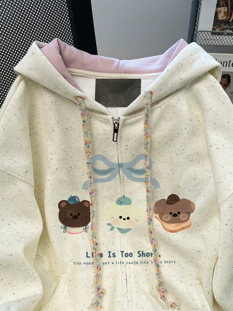 Áo len cardigan hoạt hình dễ thương dành cho bé gái, mùa xuân thu, giảm tuổi tác, sành điệu, áo khoác có mũ nhỏ nhắn