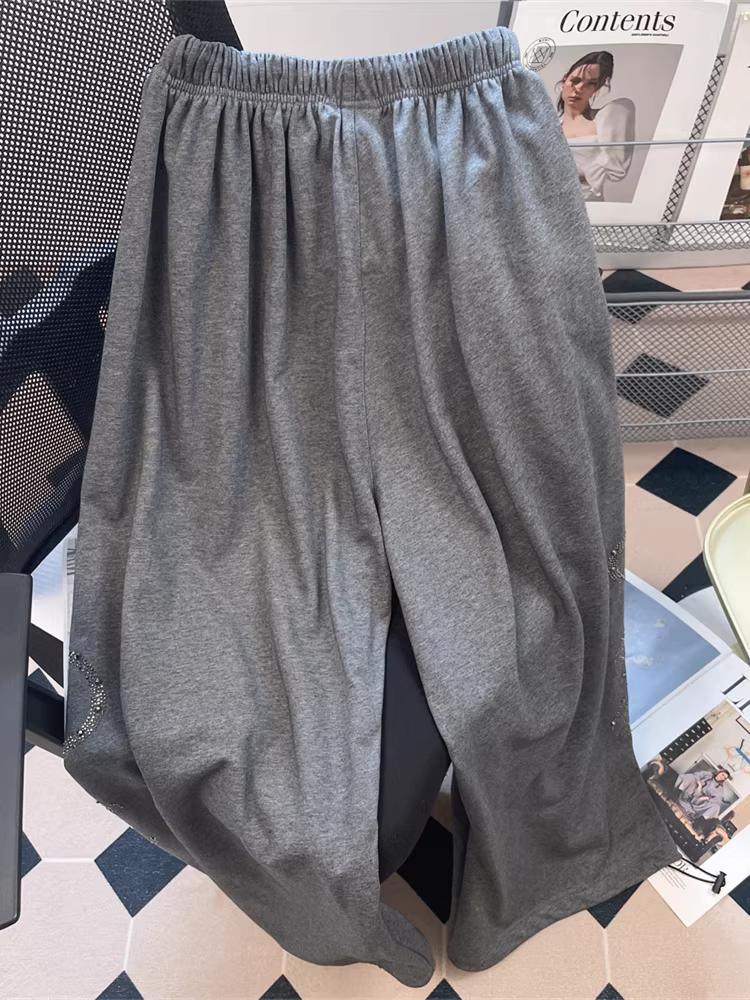 Quần dài dáng suông in hình rắn đính đá phong cách retro Mỹ dành cho nữ, quần thể thao dáng rộng, thoải mái, có dây rút, kiểu dáng thẳng, mùa thu