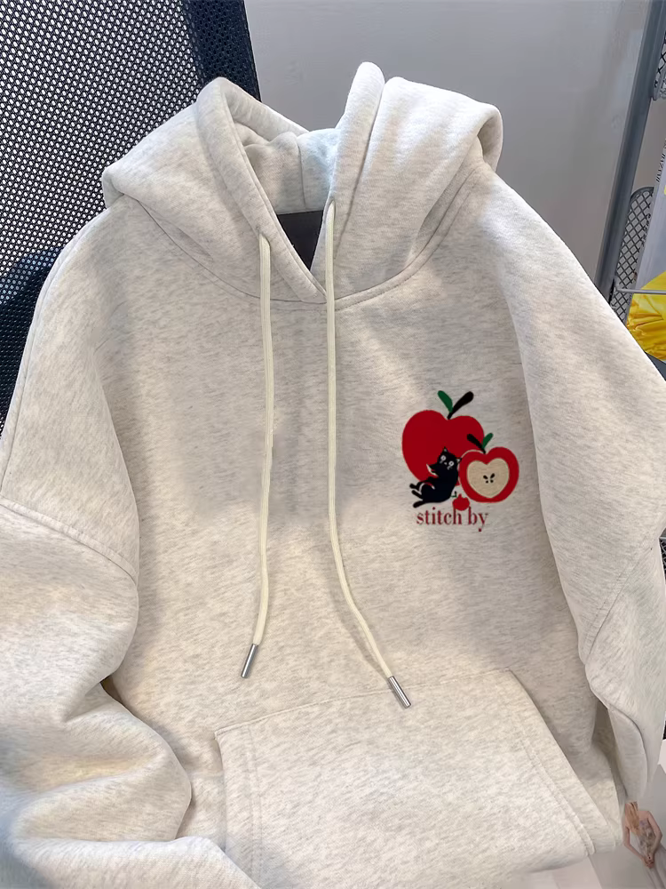 Áo len hình mèo táo ngọt ngào và dễ thương kiểu Nhật dành cho nữ, mùa thu 2025, siêu phổ biến, giảm tuổi tác, dáng rộng, áo khoác có mũ đa năng