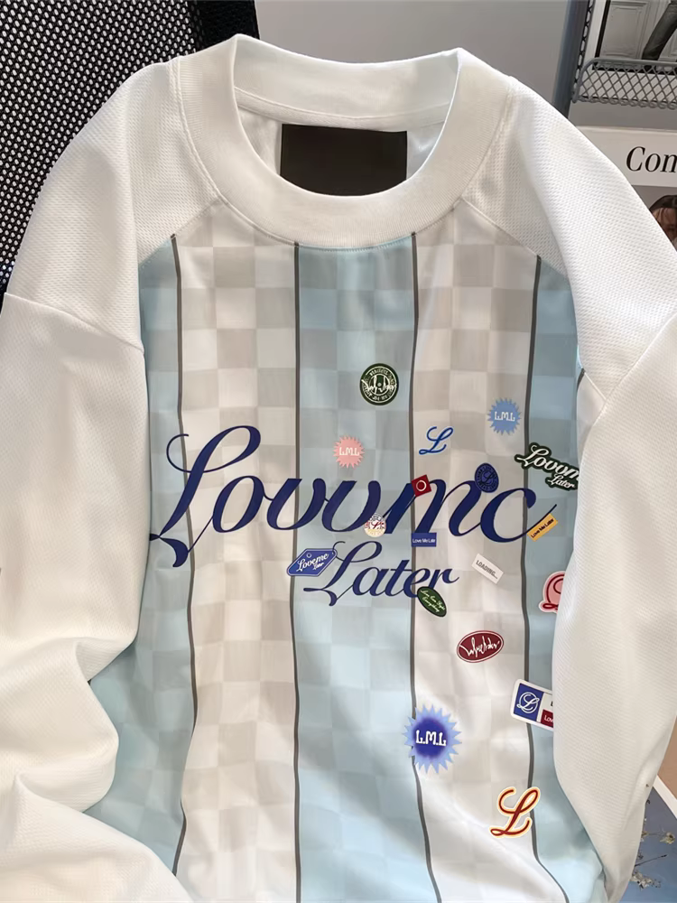 Áo thun dáng rộng kiểu jersey kiểu Mỹ dành cho nữ, áo thun dài tay thể thao thông thường cao cấp mùa thu