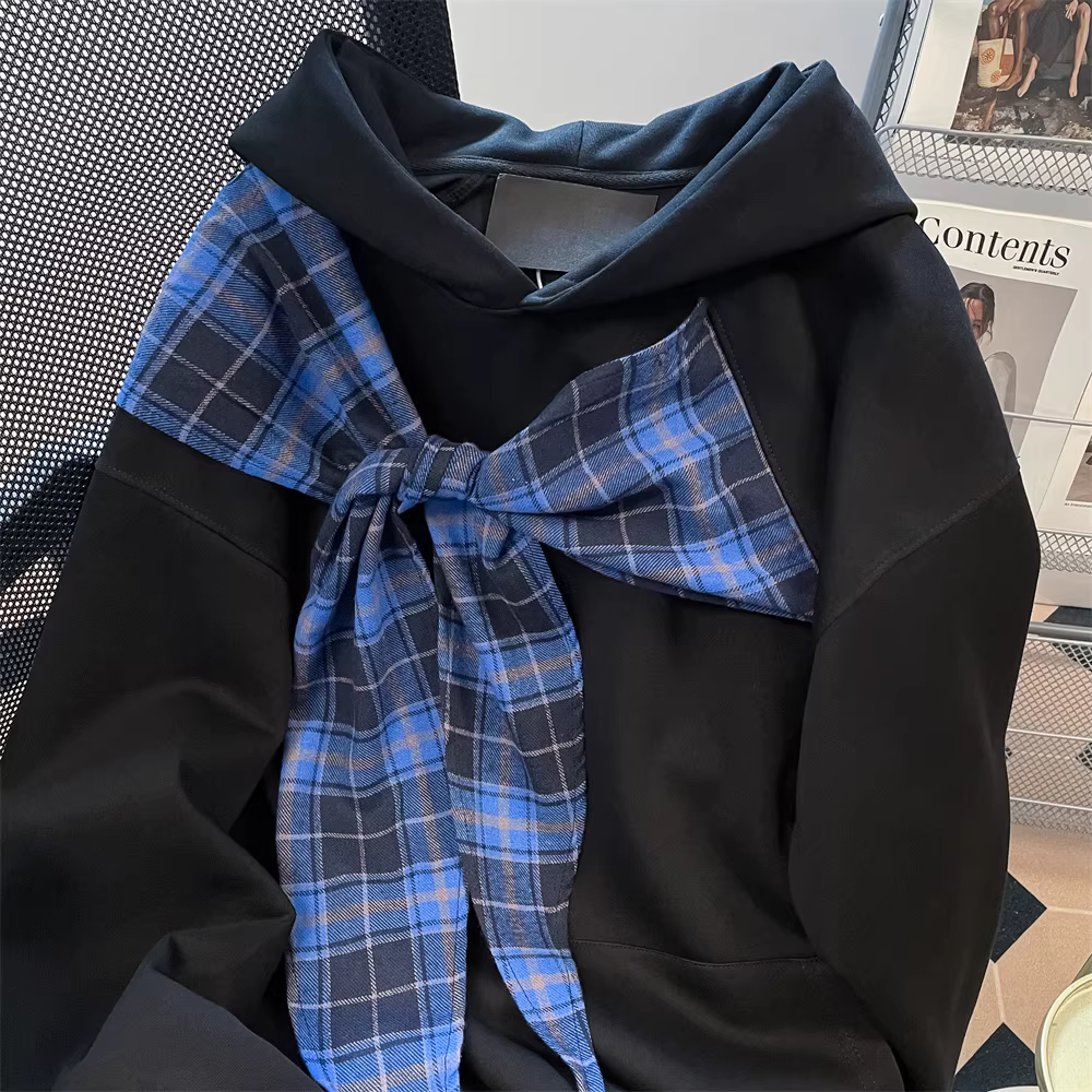 Áo hoodie có mũ trùm đầu kiểu nơ dành cho nữ, thiết kế mùa xuân thu, kiểu dáng rộng rãi và thoải mái