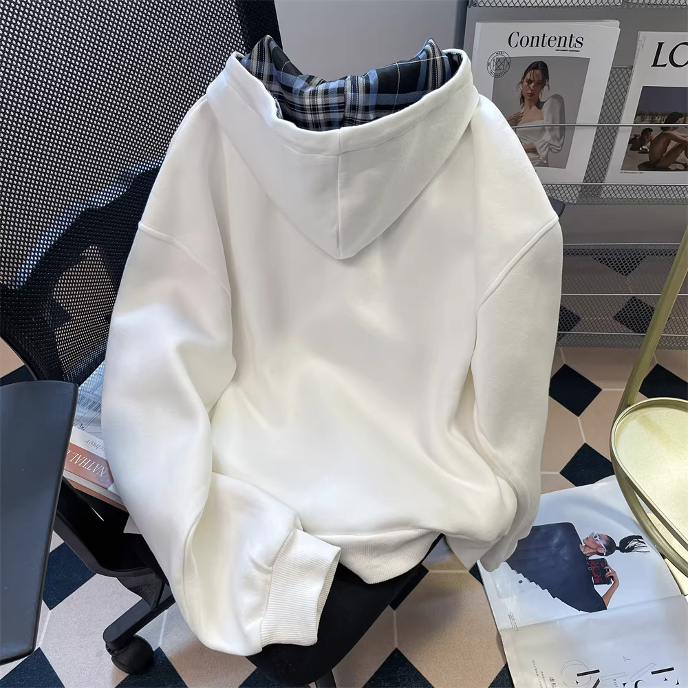 Áo len có mũ trùm đầu kiểu Hàn Quốc kiểu dáng lười biếng dành cho nữ, thiết kế mùa thu đa năng với áo khoác có khóa kéo đôi độc đáo